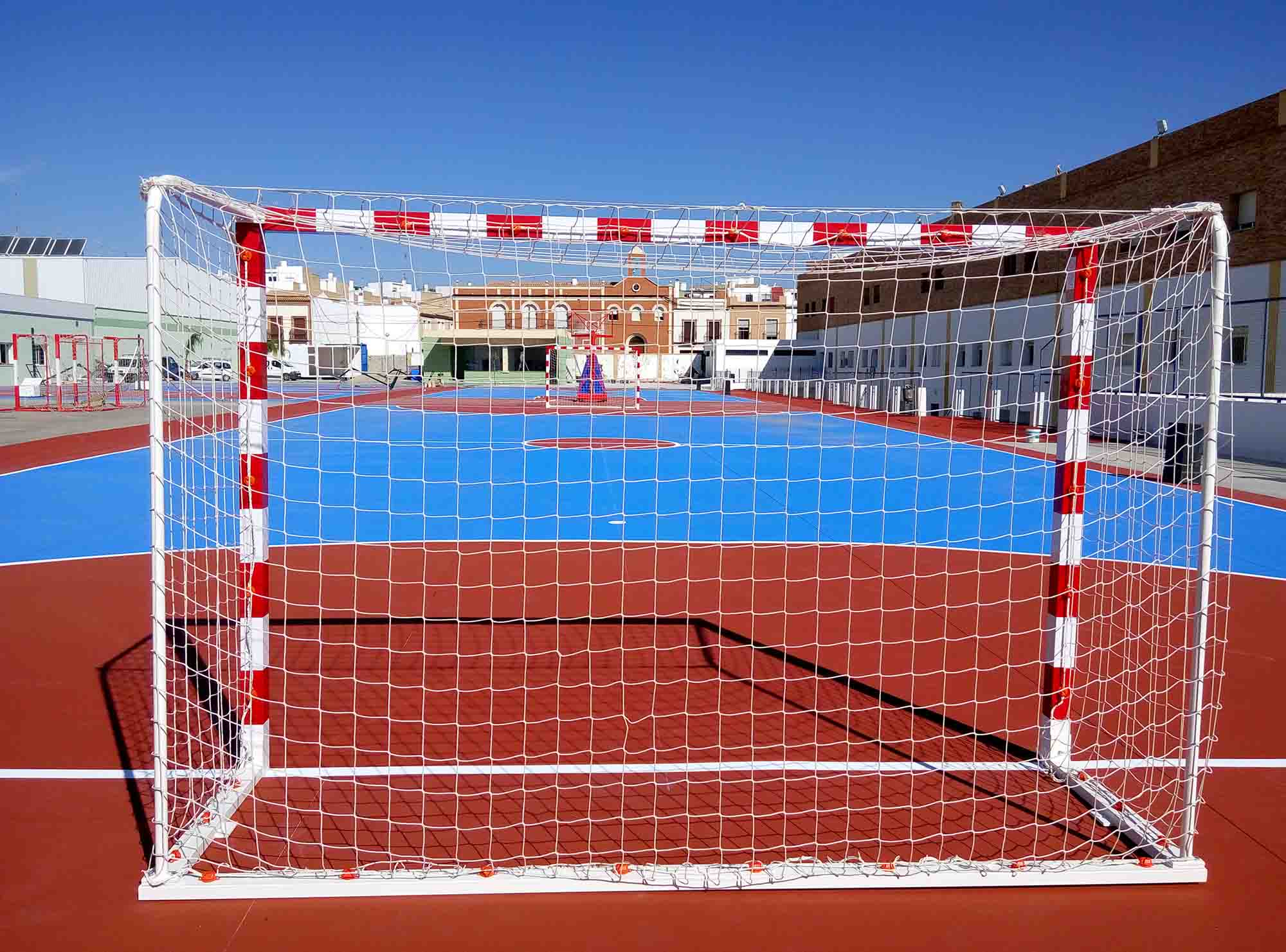juego porterias futbol sala/balonmano (2 unidades), trasladables, metalicas, 80x80mm, con base 80x40mm. 1