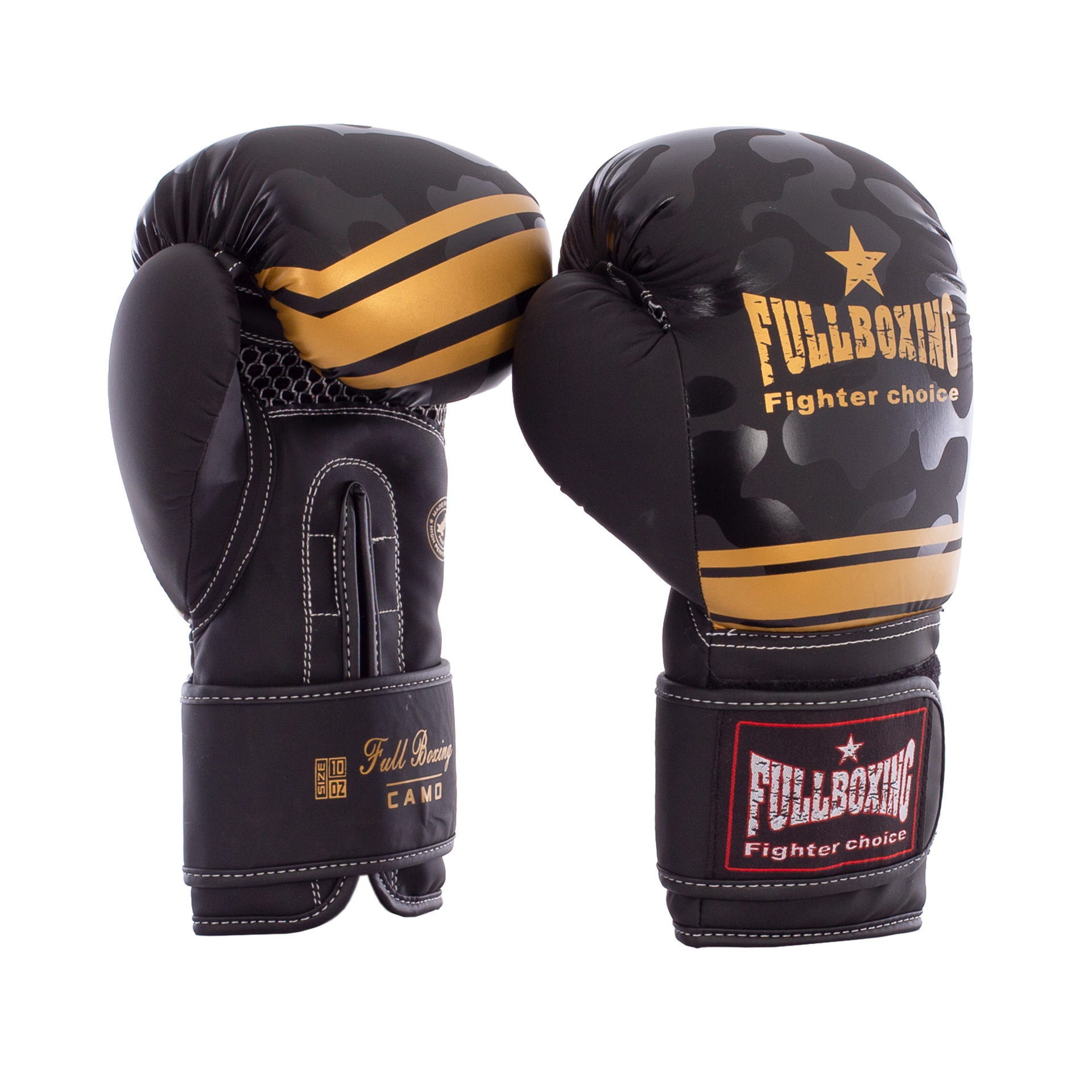 par de guantes boxeo fullboxing camo negro oro 1