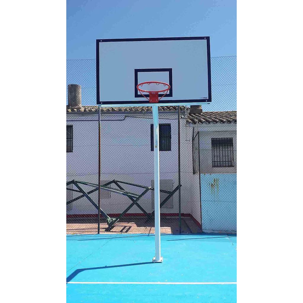 juego canastas baloncesto (2 unidades), fijas, monotubo 114 mm. (sin tableros, aros, redes) con base de anclaje 2