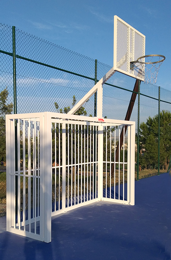 juego porterias futbol sala/balonmano – canasta basket antivandalica. combinado multideporte